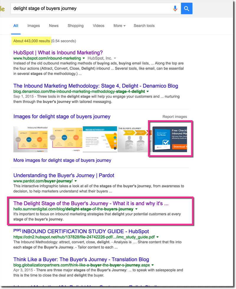 screen shot of Google Search results